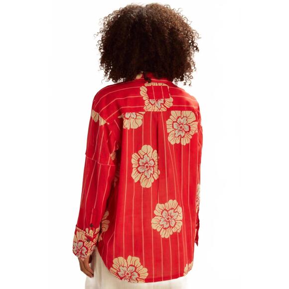 NEW FREE PEOPLE hidden flower camo shirt in red - Picture 3 of 5